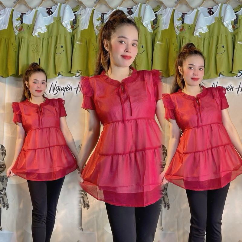 Áo bầu kiểu babydoll chất voan mềm xinh 45-90kg