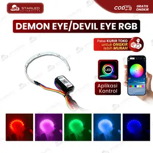 LAMPU LED ALIS DEMON EYE LAMPU DEVIL EYE RGB CONTROLLER KONEKSI BLUETOOTH 12 LED 12/24V 23CM