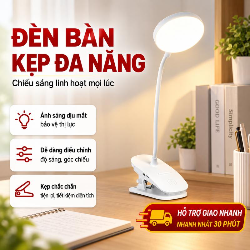 Đèn bàn học tập đọc sách và làm việc có chế độ LED chống cận thị 3 chế độ đèn thông minh kẹp xoay 360 cảm ứng