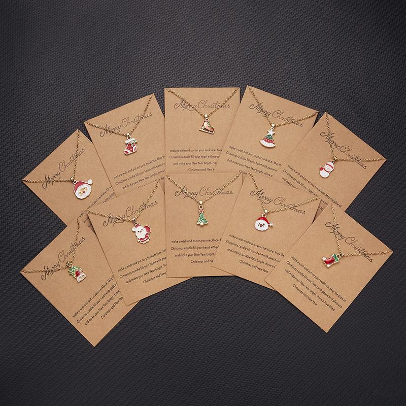 Product Introduction of Fashion Christmas Tree Christmas Snowman Christmas Wish Painting Oil Paper Card Necklace Female Accessories 17