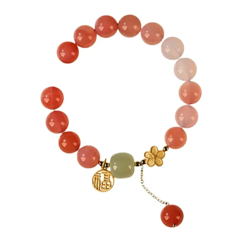 Ladies' red maroon lucky bracelet with 8mm transfer beads
