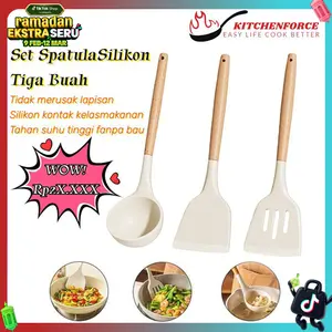[SAMBUT AWAL TAHUN]3 in 1 Sendok Sup /Spatula Silikon Tahan Panas Warna PUTIH centong  sayur set  spatulas silicone sutil kulit kayu 1 paket premium alat dapur unik alat dapur lengkap Kitchenware