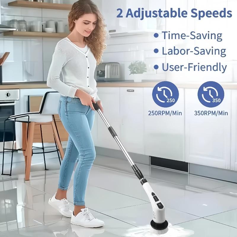 7 Replacement Brush Heads Electric Rotary Scrubber with Extended Handle and Rechargeable Battery 7