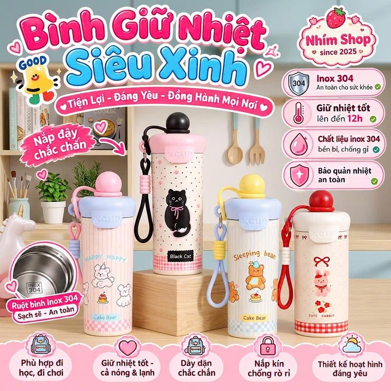 BÌNH GIỮ NHIỆT INOX 316 600ML HỌA TIẾT DỄ THƯƠNG,GIỮ NÓNG-LẠNH TỐT