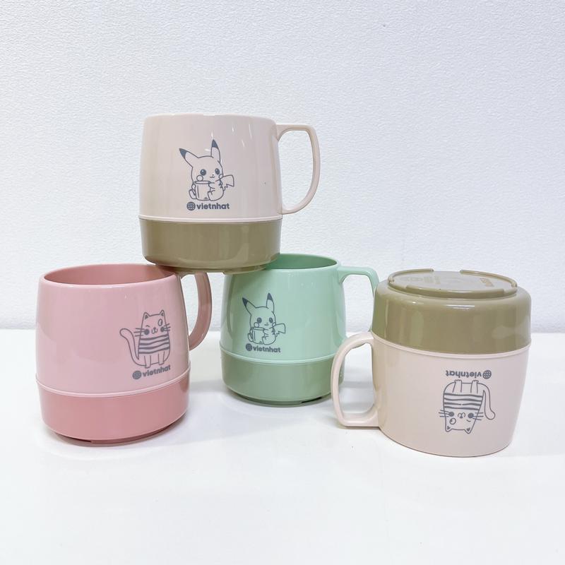 Ly cách nhiệt 2 lớp nhựa VIỆT NHẬT 6352 có quai giữ nóng lạnh cho bé uống nước sữa cà phê