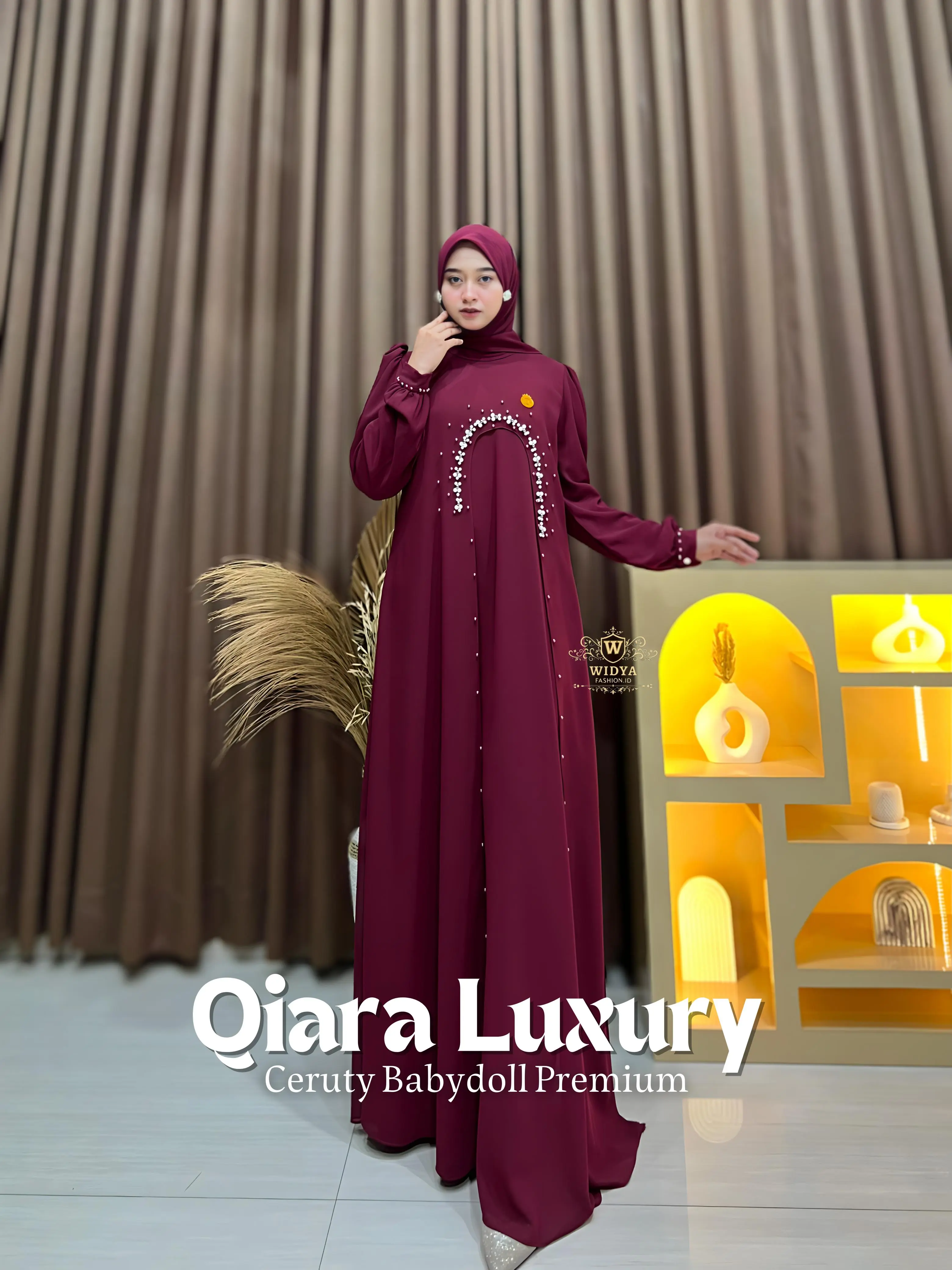 Widya Fashion -  QIARA LUXURY ABAYA  Dress Set Hijab Pakaian Muslim Wanita Gamis Payet Ceruty Babydoll Dres Lebaran dan Dres Pesta Mewah Kondangan
