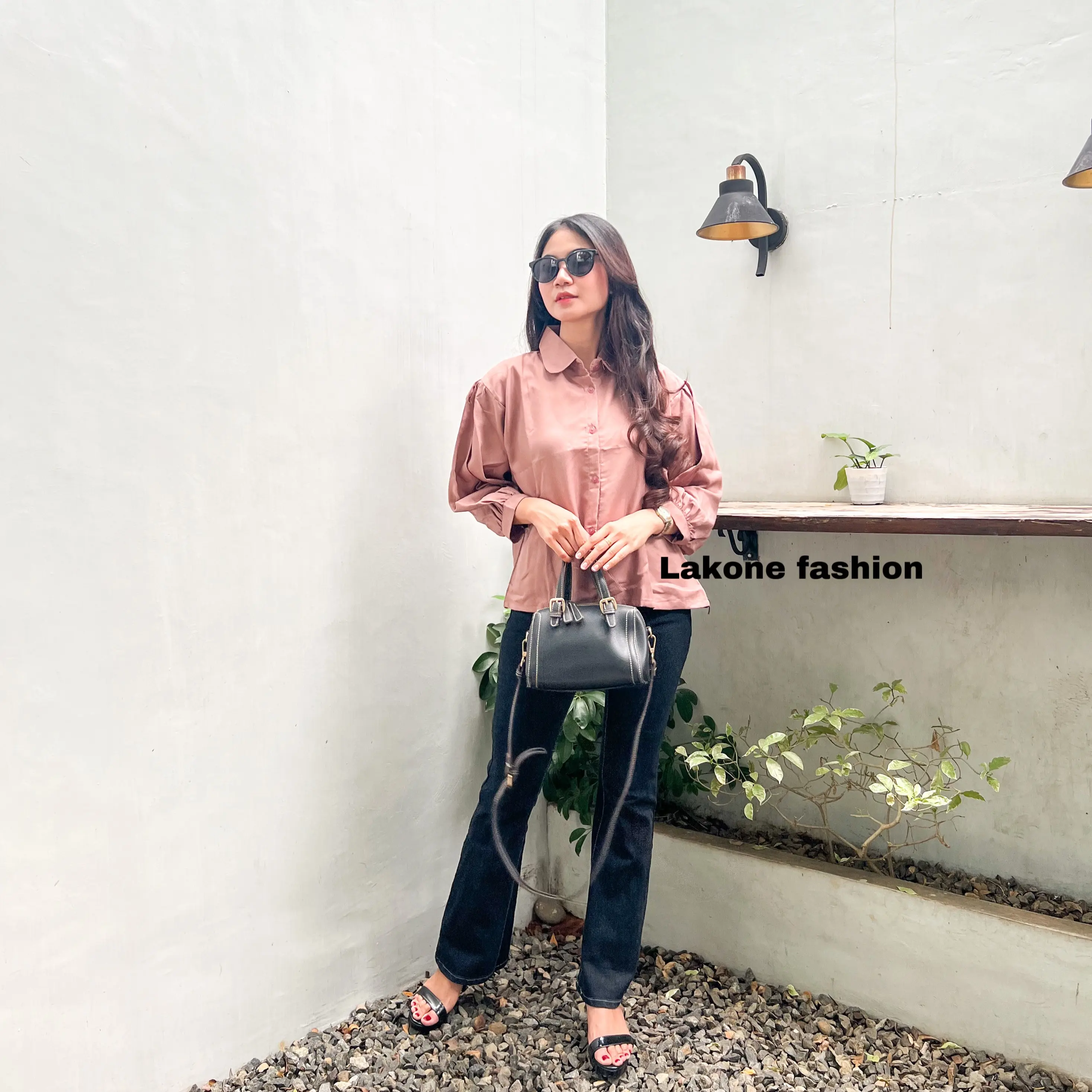 Elze Blouse Shakila Lengan Balon Baju Kancing Wanita
