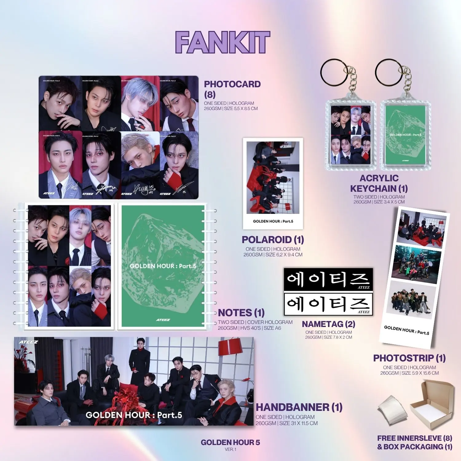 HOLOGRAM FANKIT ATINY GOLDEN HOUR 15 ITEM KPOP UNOFFICIAL SEONGHWA YUNHO YEOSANG MINGI JONGHO SAN