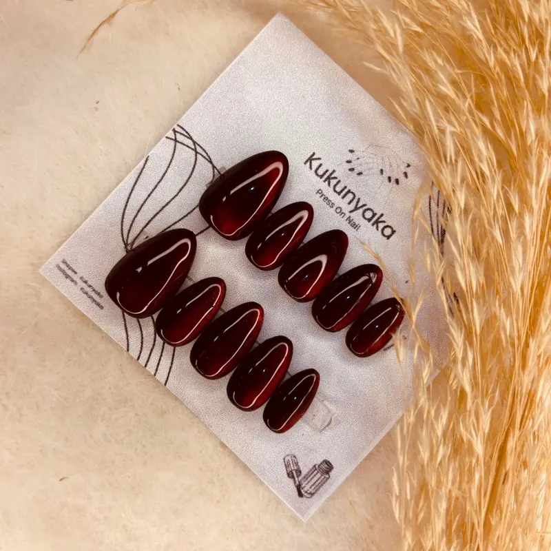 Press On Nails Glass Nails Deep Maroon / Press On Nails Glass Nails Vampire Blood/ Kuku Palsu Glass Nails Deep Maroon 0