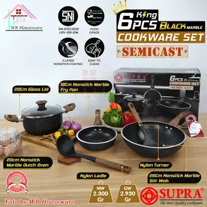 SUPRA panci set 6pcs semicast black marble series / wajan anti lengket / peralatan masak cookware non-stick