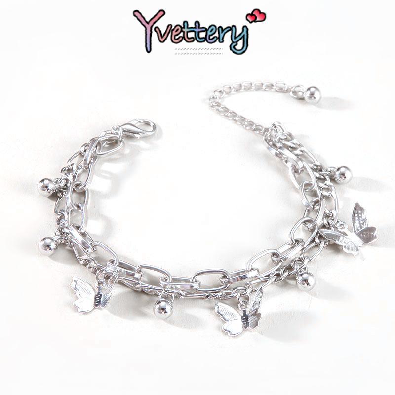 [❤️COD]Fashion Manis Gelang Bola Kupu-kupu Temperamen Sederhana Gelang Lapisan Ganda Rumbai—Yy 2