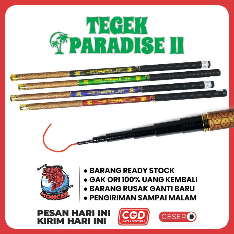 Joran Tegek Pancing Paradise II [FREE KAIL, SENAR & PELAMPUNG] Bahan Fiber Solid Coating I Carbon Kuat dan Action Medium Mancing 4