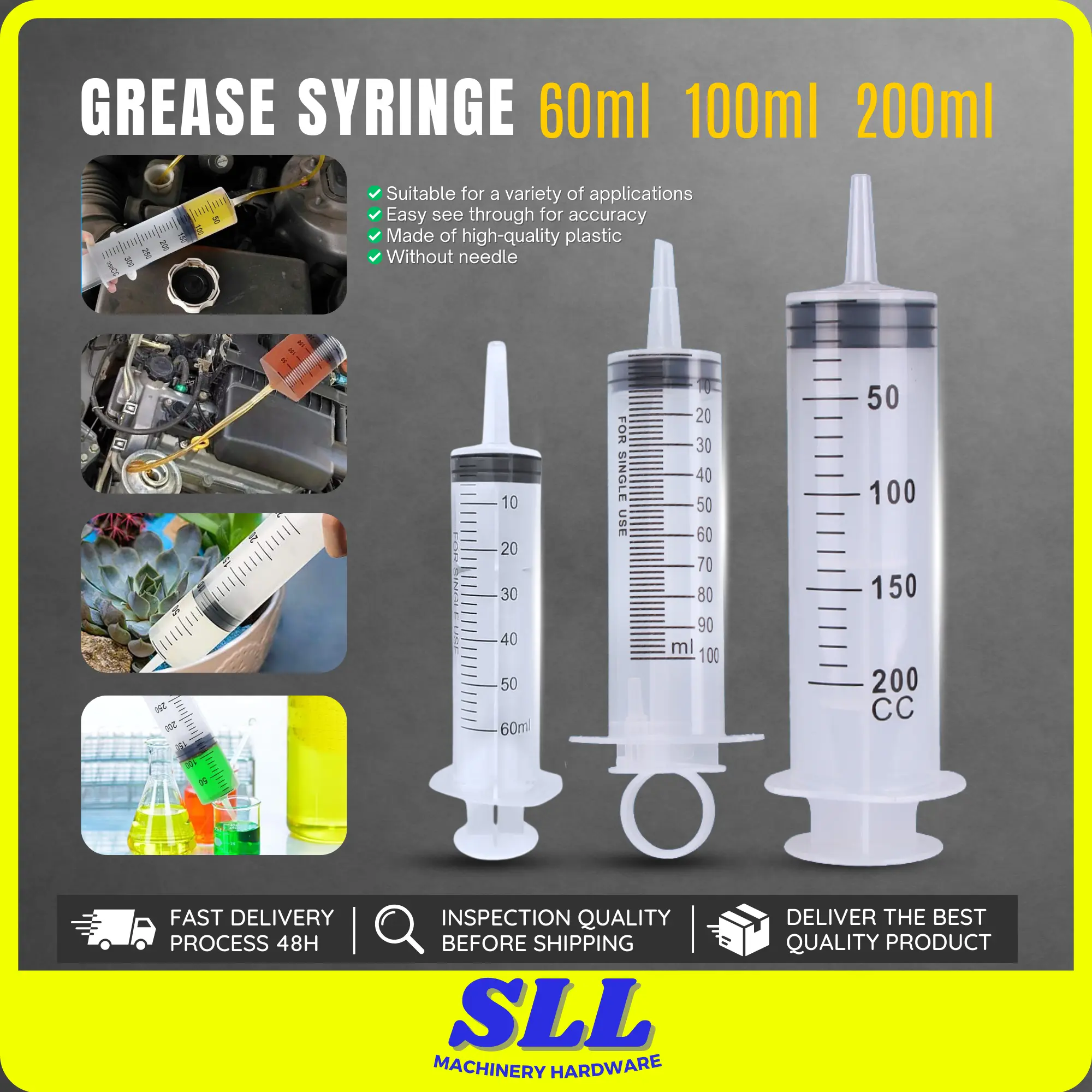 60ml 100ml 150ml 200ml Picagari Syringe Grease Syring Individual Packing Oil Pump Liquid Disposable Syringe Plant Watering