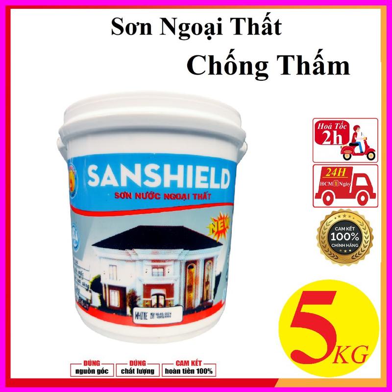 5kg Sơn nước SanShield NEW ngoài trời chống thấm láng mịn trang trí nhà cửa, decor ngoại thất nhà