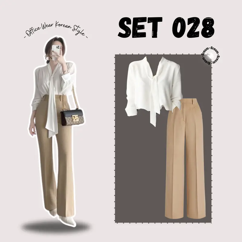RS - Set 028 | Outfit Kantor Chic Style Formal (Setelan Blouse Tali dan Loose Pants Korean Style) 0