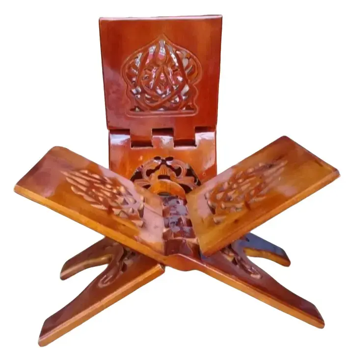 Rekal alqur'an meja alqur'an tatakan alqur'an motif iqro' ukur 15cm 18cm & 20cm natural glosy Kayu Bunga