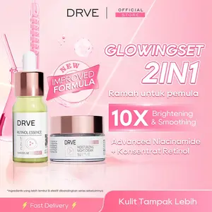 DRVE Glowing Set Malam Hari – Retinol + Night Cream | Kulit Lebih Cerah & Lembap | Repair Skin Barrier | BPOM Halal | Free Mask