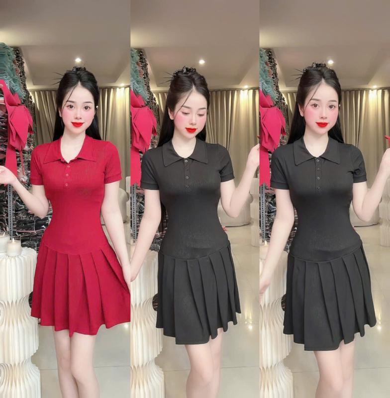 (E03) Đầm nữ thiết kế form xoè xếp ly cổ sơ mi tay ngắn tôn dáng đi chơi đi tiệc đều hợp đầm dự tiệc sang chảnh by Thương Lê E03