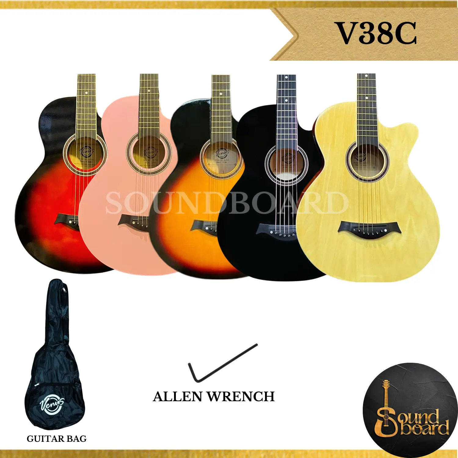 With Trusrod Acoustic Guitar Venus V38C with Proper Setup