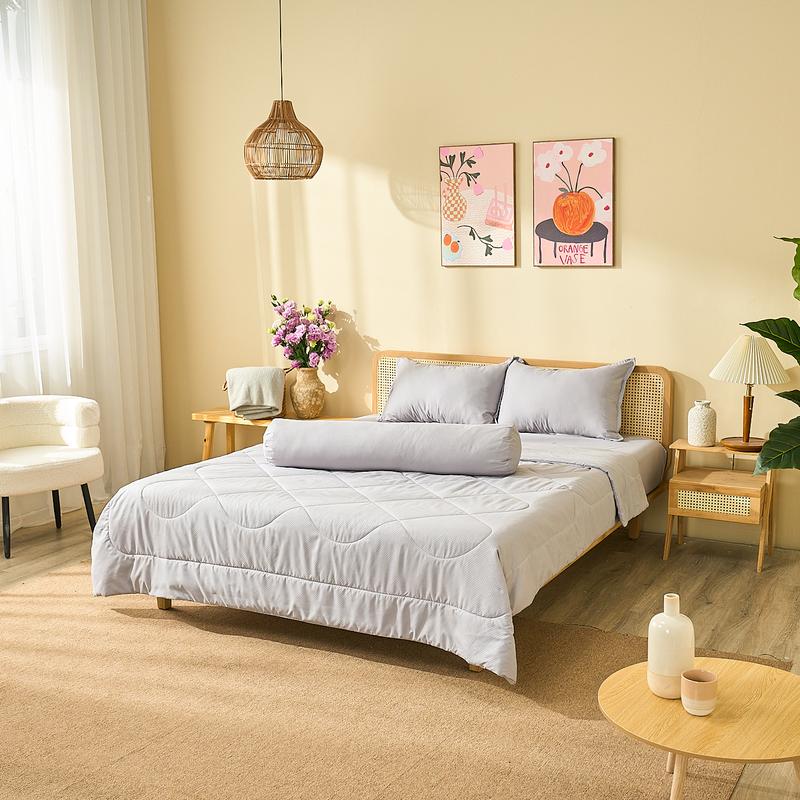  Bộ Chăn Ga  Chun AMD Rina 5 Chi Tiết Jacquard Polyester Mềm Mịn Thoáng Khí Màu Xám Xanh Hồng drap giường cao cấp mùa đông 