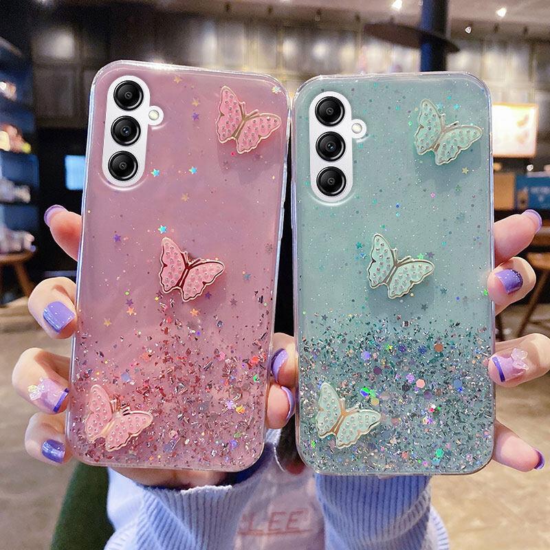 Product Introduction of Soft Casing for Samsung Galaxy A34 A54 5G A14 4G A24 Beautiful Shiny Starry Sky with Butterfly Trinkets Silicone Soft Phone Case Cover 4