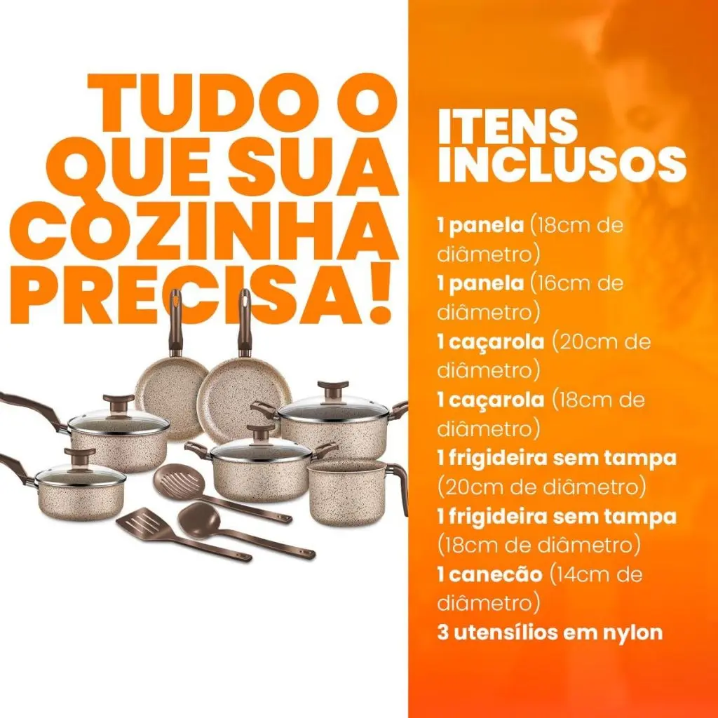 Jogo de Panelas 10 Peças Antiaderente com Tampa de Vidro Temperado Bianco Vanilla Varias Cores Conjunto Kit Teflon D'italia Cozinha Completa - 7