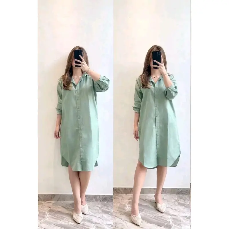 Tunik Kemeja Basic Polos Wanita Bahan Adem dan Nyaman Dipakai Pas untuk Kuliah, Hangout, atau Kerja - Azka Collection - Kain Shakila Lembut Busui Muslim jumbo Tangan Panjang 7