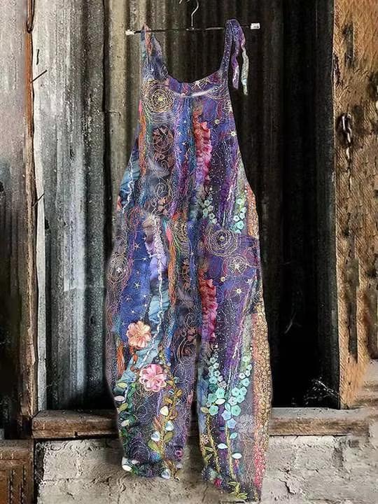 Product Introduction of 2024 new fashion trend women's summer bohemian casual comfortable sweet street jumpsuit new printed 3D printed loose lace up jumpsuit overalls women's plus size s-5XL 1