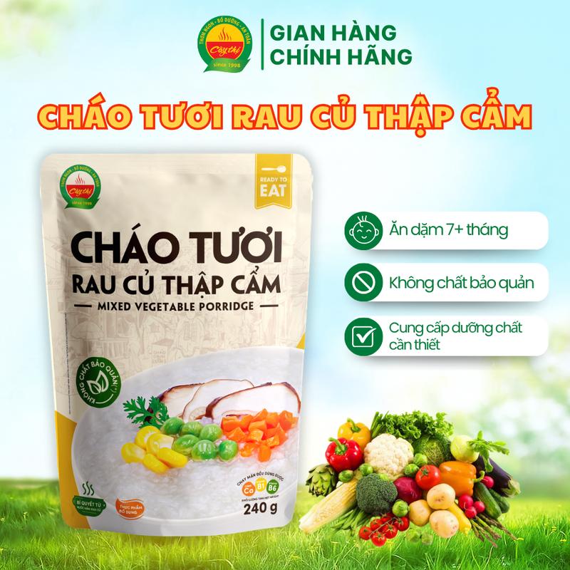  Cháo Tươi Cây Thị Rau Củ Thập Cẩm 240g | Cháo Tươi Ăn Liền Cung Cấp Dinh Dưỡng Cần Thiết Từ 7M+ và Người Lớn 