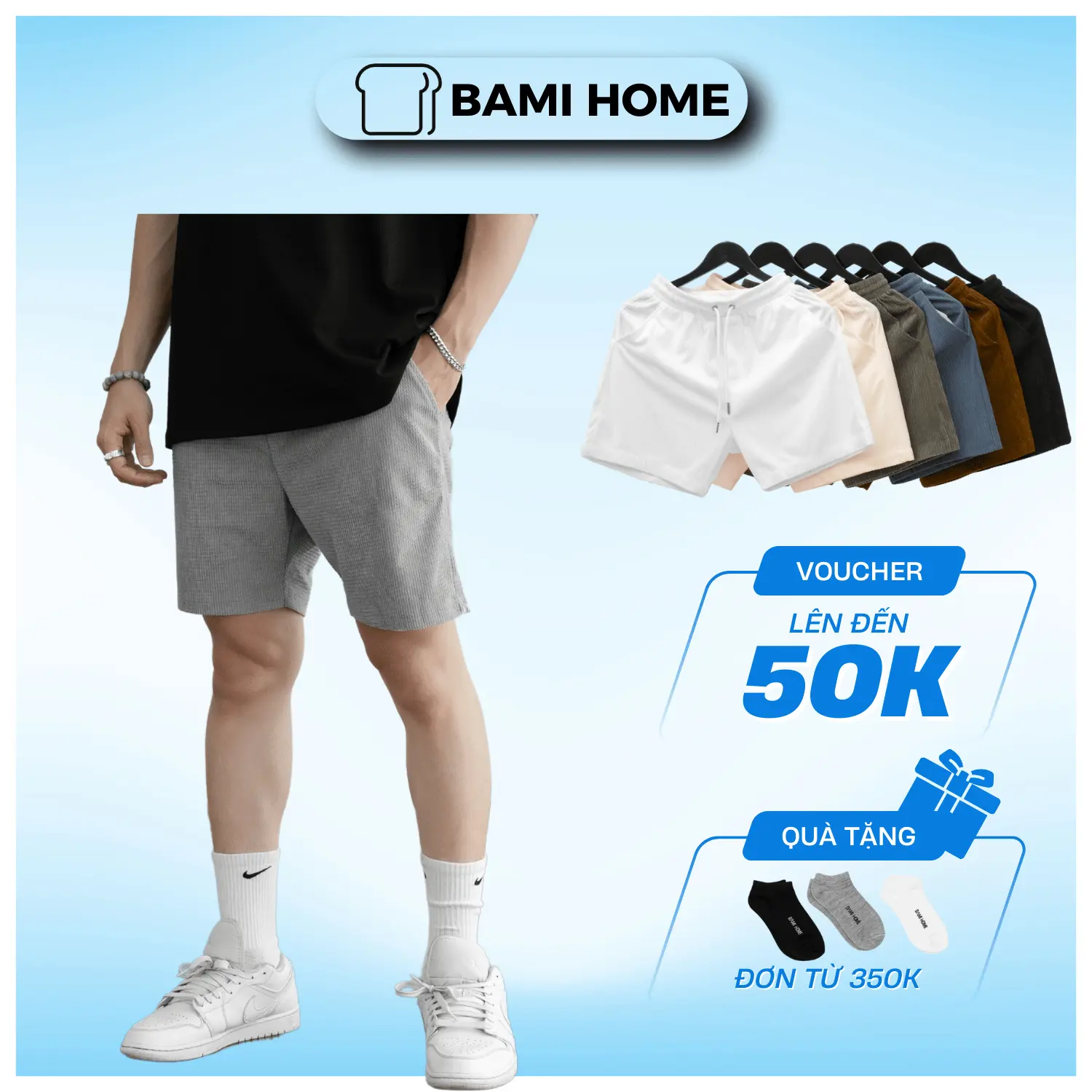 Quần short nhung tăm BAMI HOME form regular năng động, thoải mái, tích hợp túi tiện dụng  QNG-02