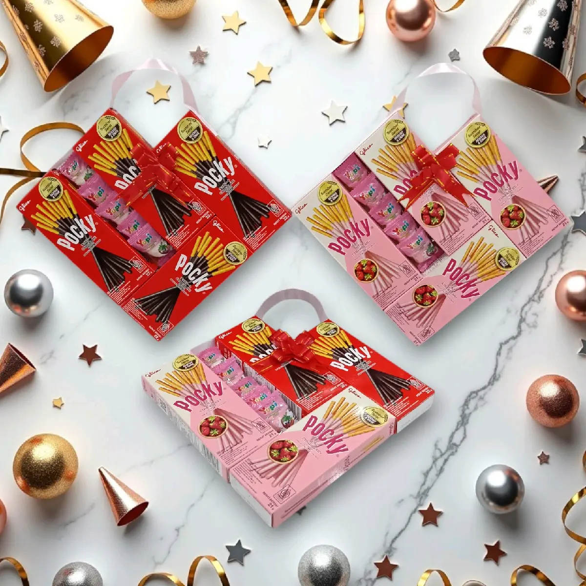 Snack Pocky bentuk love yupi coklat chocolate Strawberry hadiah kado gift hampers box valentine ulang tahun wisuda natal hari guru kelulusan kenaikan kelas anniversary sidang pacar teman anak cewek cowok unik murah lucu