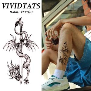 VIVIDTATS Dragon Sword Temporary Tattoo Waterproof Gothic Body Art Sticker for Men Powerful Cool Design Lasts 7 15 Days Magic Tattoo tattoo  waterproof  30  days fake  tattoo  waterproof  6  months magic  tattoo