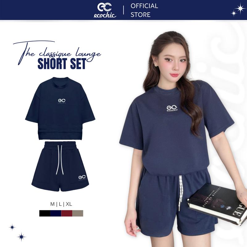 Set Bộ Cộc ECOCHIC NEW LOGO Áo Phông Crop Quần Đùi Cạp Cao Chất Liệu Cao Cấp Chính Hãng ECO ON THE GO B157