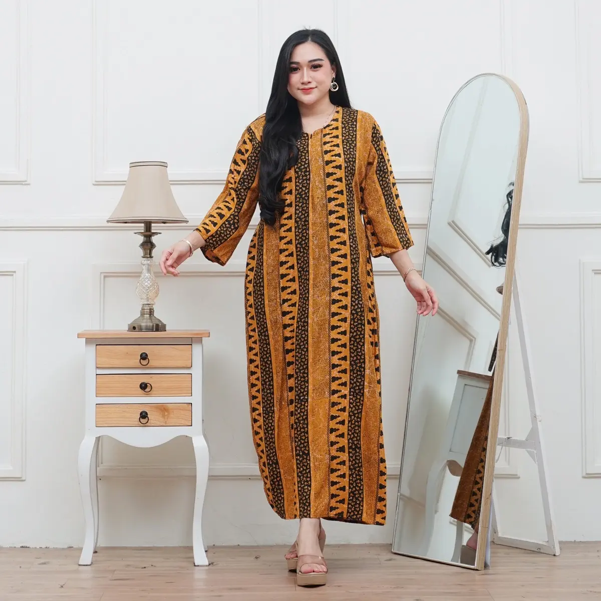Daster Gamis Lengan 3/4 Ld 110 Dress Panjang Kain Rayon Premium Adem Nyaman Baju Tidur Wanita Ruffle Samping Tangan Busui