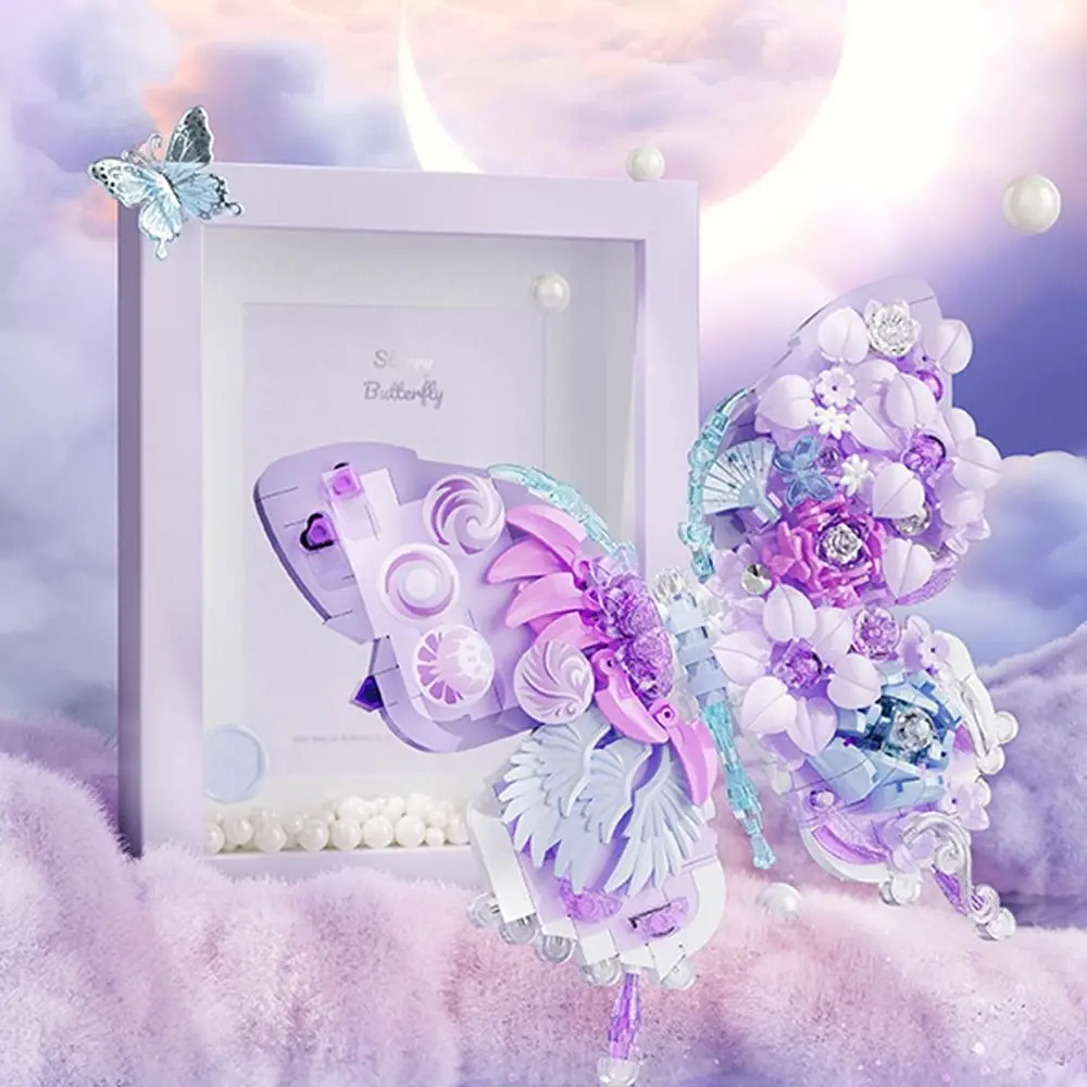 Funny Star Moon Flower Butterfly Building Block with Photo Frame DIY Educational Toy Butterfly Model Building Block Toy Building Block Toys Girls Build Gift