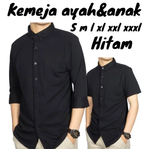 kemeja polos ayah dan anak laki laki warna hitam lengan pendek dan panjang dewasa katun keluarga