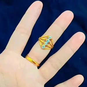 Cincin permata empat putih lapis Kristal premium
