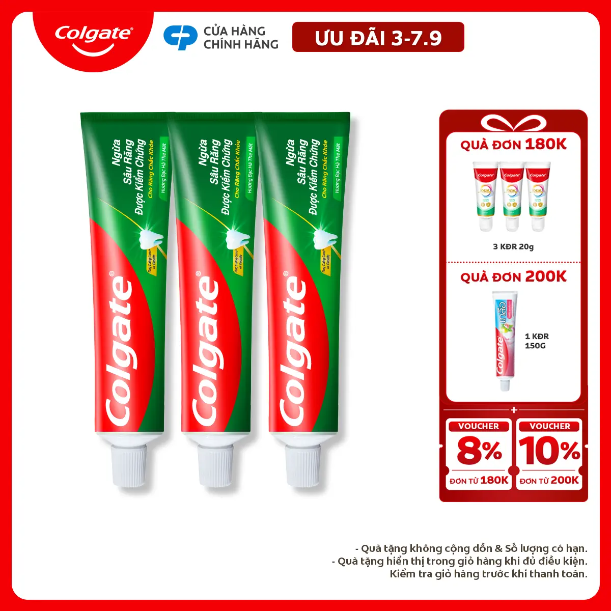 [Ưu đãi 3-7.9] Bộ 3 Kem đánh răng Colgate kèm hộp hỗ trợ ngừa sâu răng răng chắc khỏe 225g/tuýp