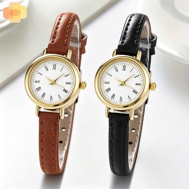 Đồng Hồ Nữ Nhỏ Gọn Mặt Số La Mã Dây Da Thanh Lịch — Quartz Tối Giản Cổ Điển
