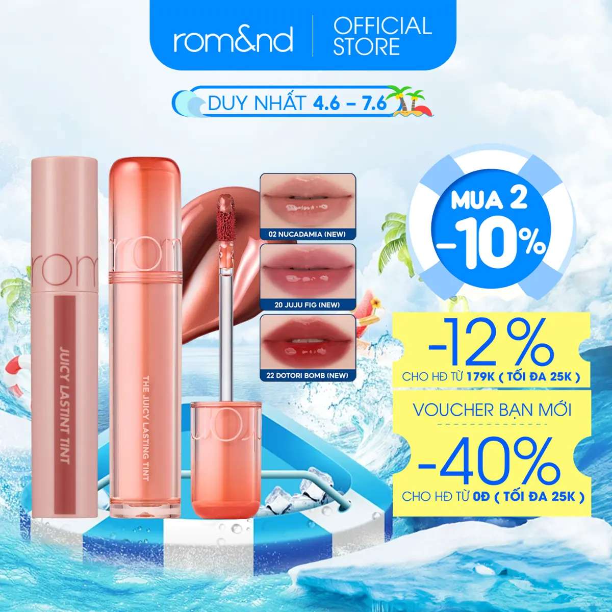[Rom&Nd] [Màu 1 - 39] Son Tint Lì Trang Điểm Hàn Quốc Romand The Juicy Lasting Tint Cosmetic Son Môi Mỹ Phẩm