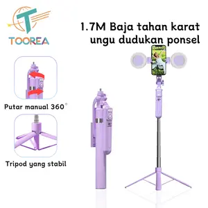 TOOREA B16 Selfie Stick Tripod Tongsis HP Holder 170CM HP Kamera DSLR Tongsis Dengan Multifungsi Bluetooth 7 Tombol Remote Control Lampu LED Besar