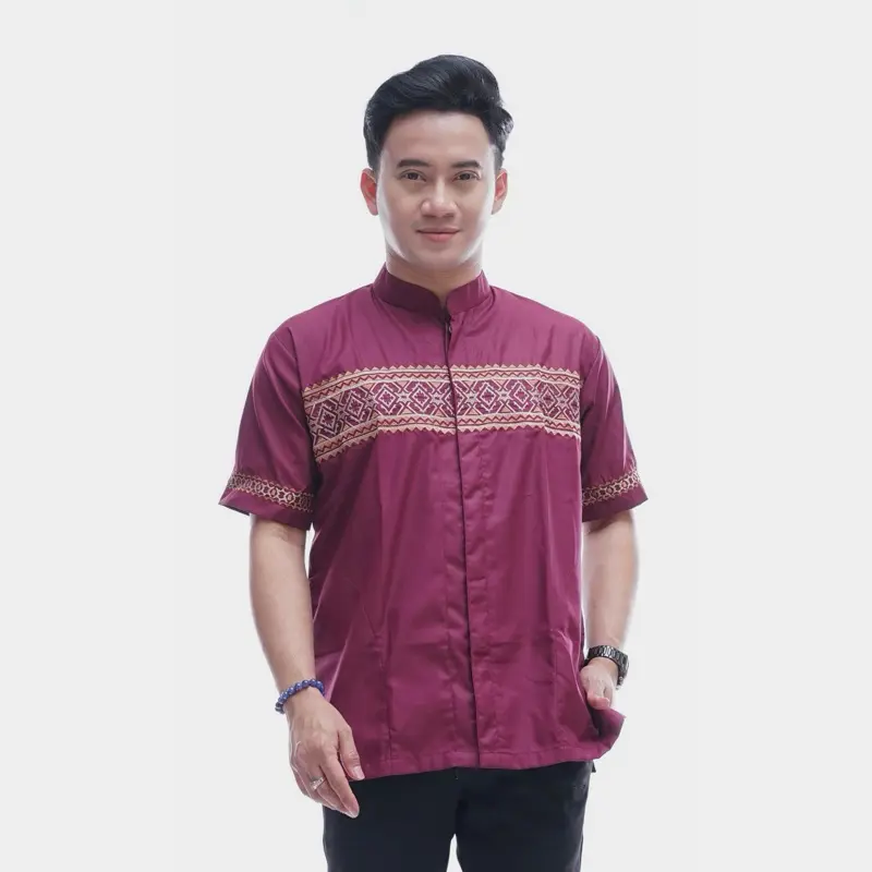 Al-khaj Baju Koko Muslim Bordir Pria Dewasa Lengan Pendek 4