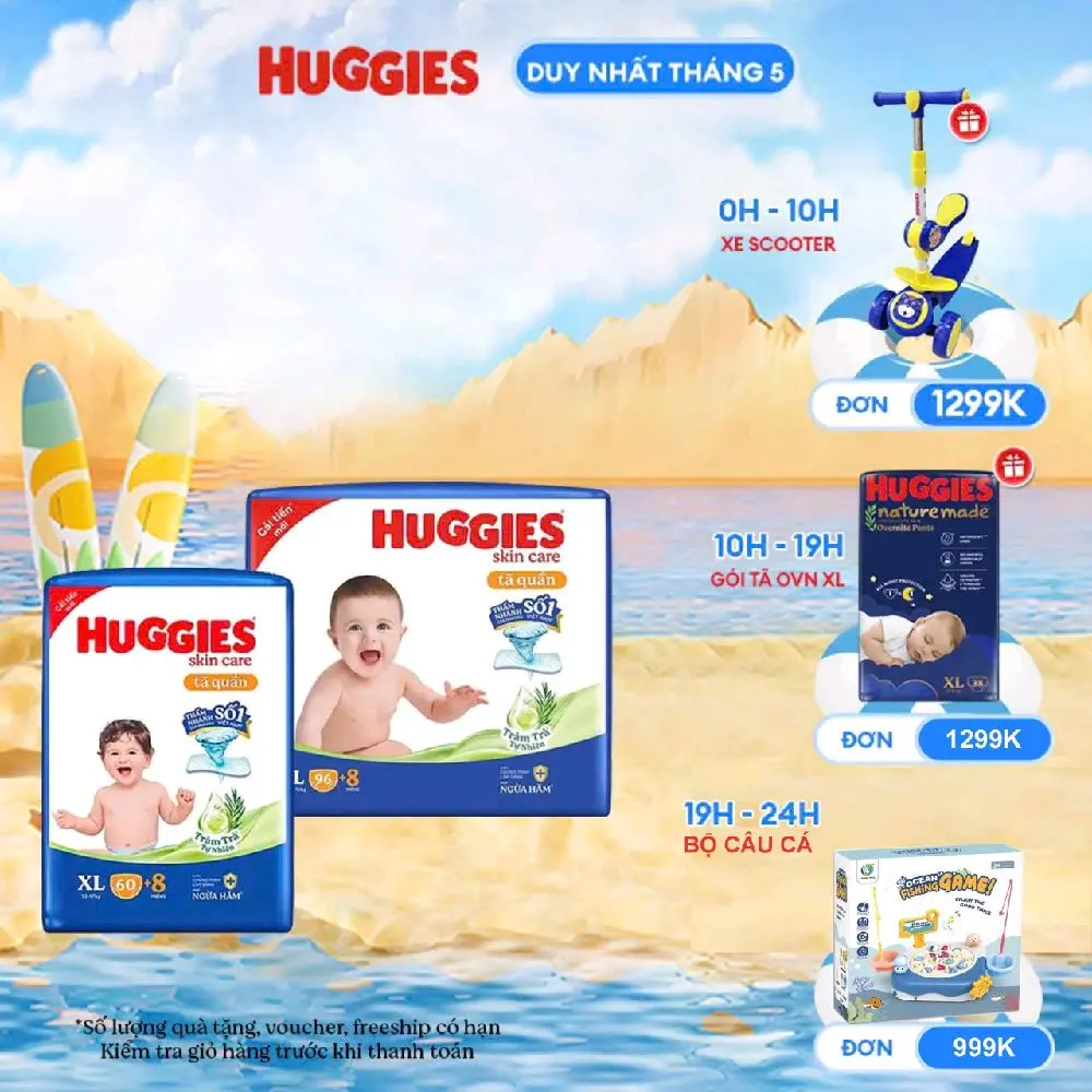 [KOL]Tã Bỉm quần Huggies skin care tràm trà  dày 4mm full size cho bé từ 6 đến 20kg