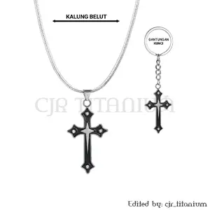 (KL61) KALUNG TITANIUM MODEL BELUTLIONTIN SALIB HITAM PERMATA ZIRCON PRIA WANITA ANTI KARAT DAN TIDAK LUNTUR