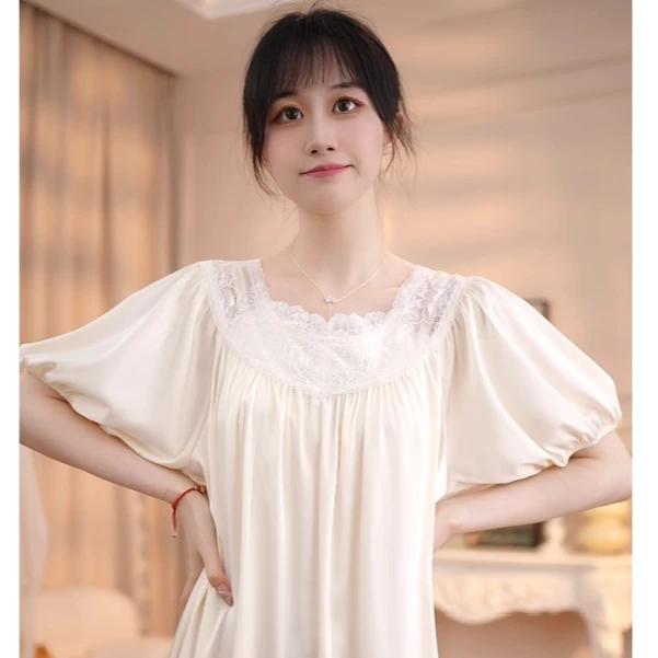 Product Introduction of Loose solid color nightdress thin style simple lace palace style slim fashion temperament summer elegance 7