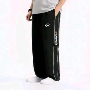 Celana Track Pants Baggy Nilon Unisex Bahan Lotto Tebal - Hitam