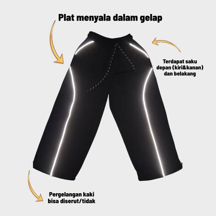 Celana Anak Skena Baggy Pants Terbaru Plat Menyala Laki-laki Perempuan Usia 4-15 Tahun Celana Strip Reflektif Menyala Bahan Fleece Unisex Fashion Kids Nyaman Hangat Stylish