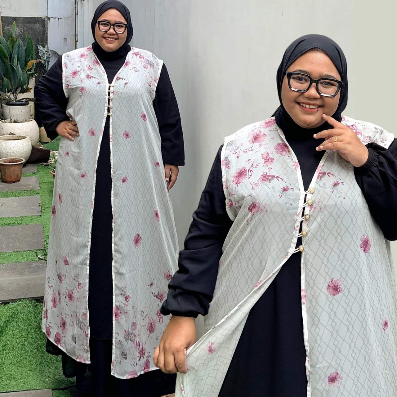 Zeba| Emily Long Outer Jumbo LD 130 LD150 Ceruty Babydoll BB 80 - 160 kg Motif Bunga Cantik Baju Lebaran Kondangan