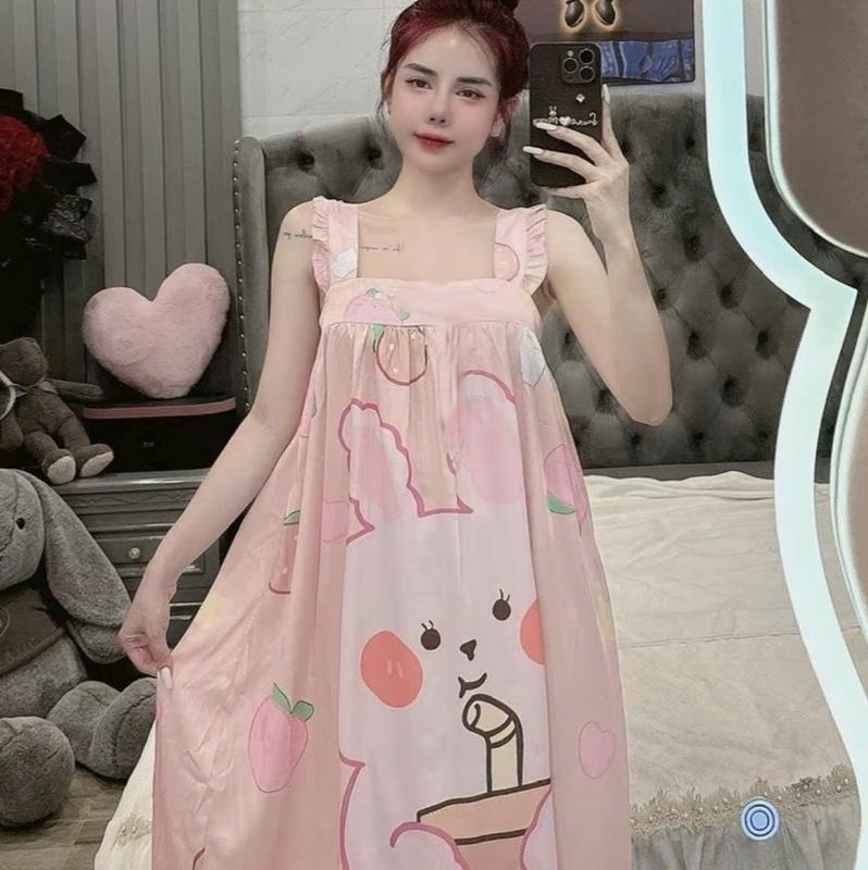 Đầm Cánh Tiên hoạt hình ngẫu nhiên Vải Lụa Cát Hàn Mềm Mát Freesize Dưới 60KG Co Dãn Mềm Mại Freesize Trơn Mùa hè Nữ Dress Voi Đầm Ngủ