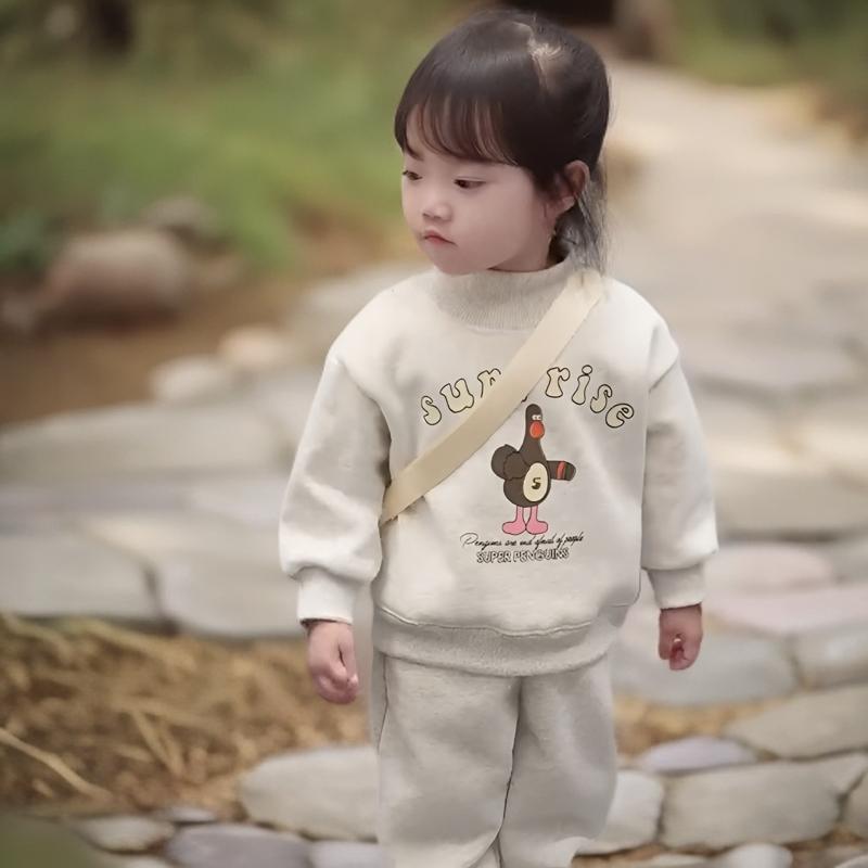 Bộ Đồ Áo Len Ấm Áp Lót Lông Cừu Cho Trẻ Em, TQ-S1002, Bộ Đồ Hai Mảnh Phong Cách Thường Ngày Và Sành Điệu Phong Cách Hàn Quốc, Chất Liệu Bông Mùa Đông, Thích Hợp Cho Bé Trai Và Bé Gái, Nhung Mỏng, [ PippiKids]